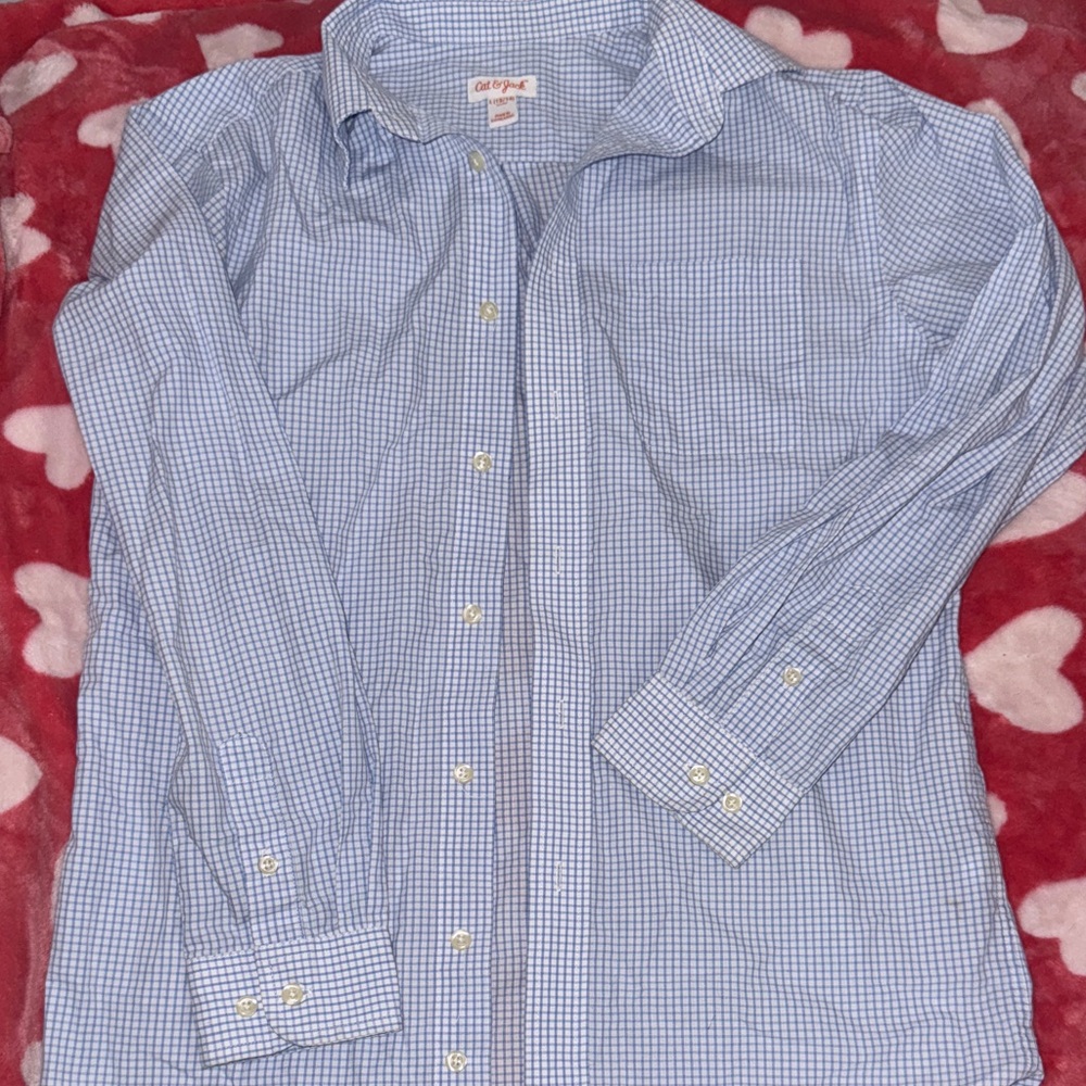 GAP Men's Light Blue Checkered Button Down Shirt